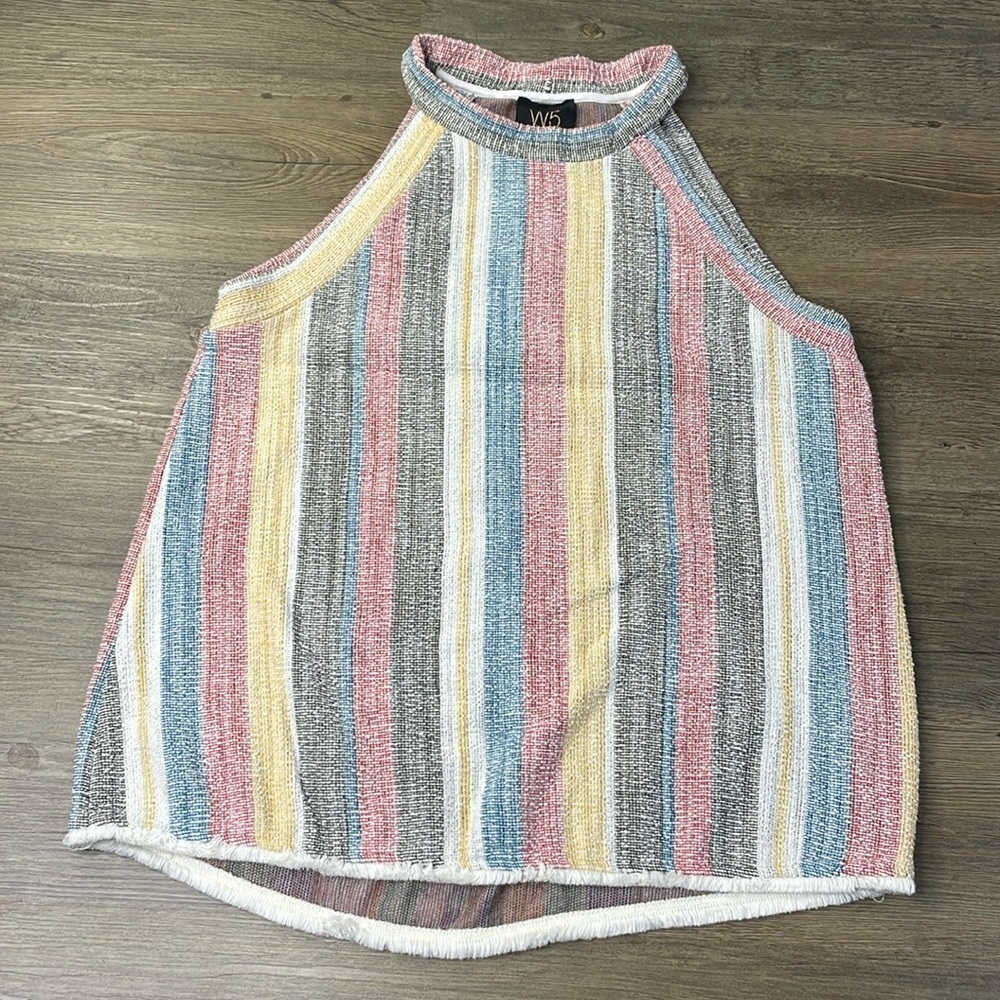 W5 Women’s Multi Colored Striped High Neck Tank, size Medium